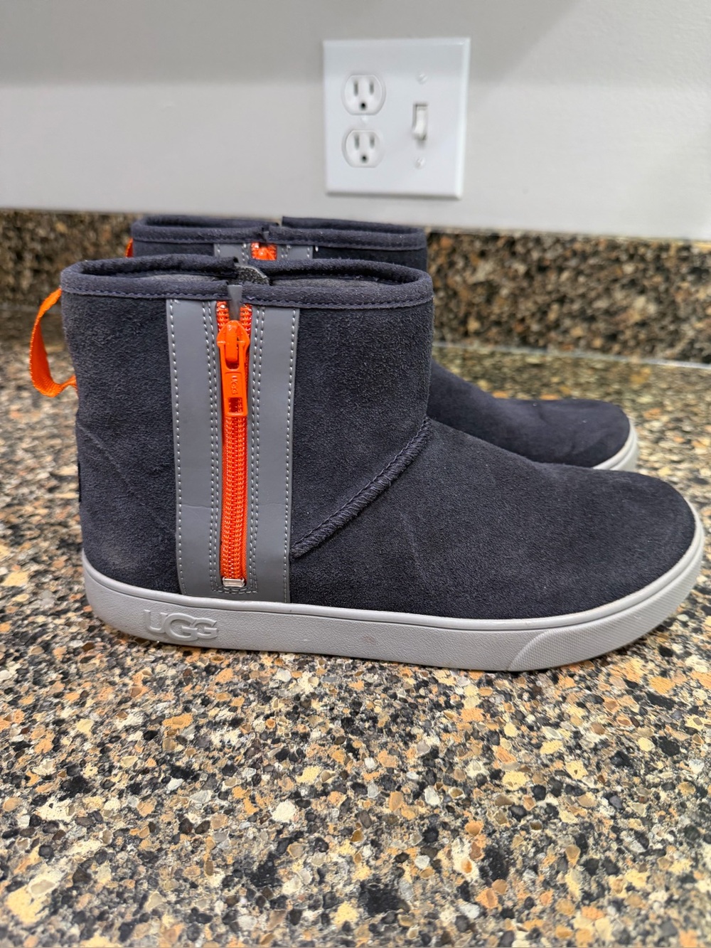 UGG Kids' Navy Suede Zip Ankle Boots with Orange Accent 6